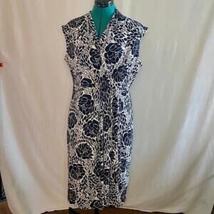 Charter Club v neck floral black and white sheath dress . Size xl.